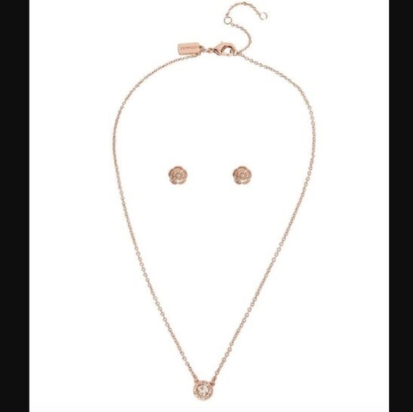 Coach Open Circle Necklace & Tea Rose Stud Earrings Set - Picture 3 of 15